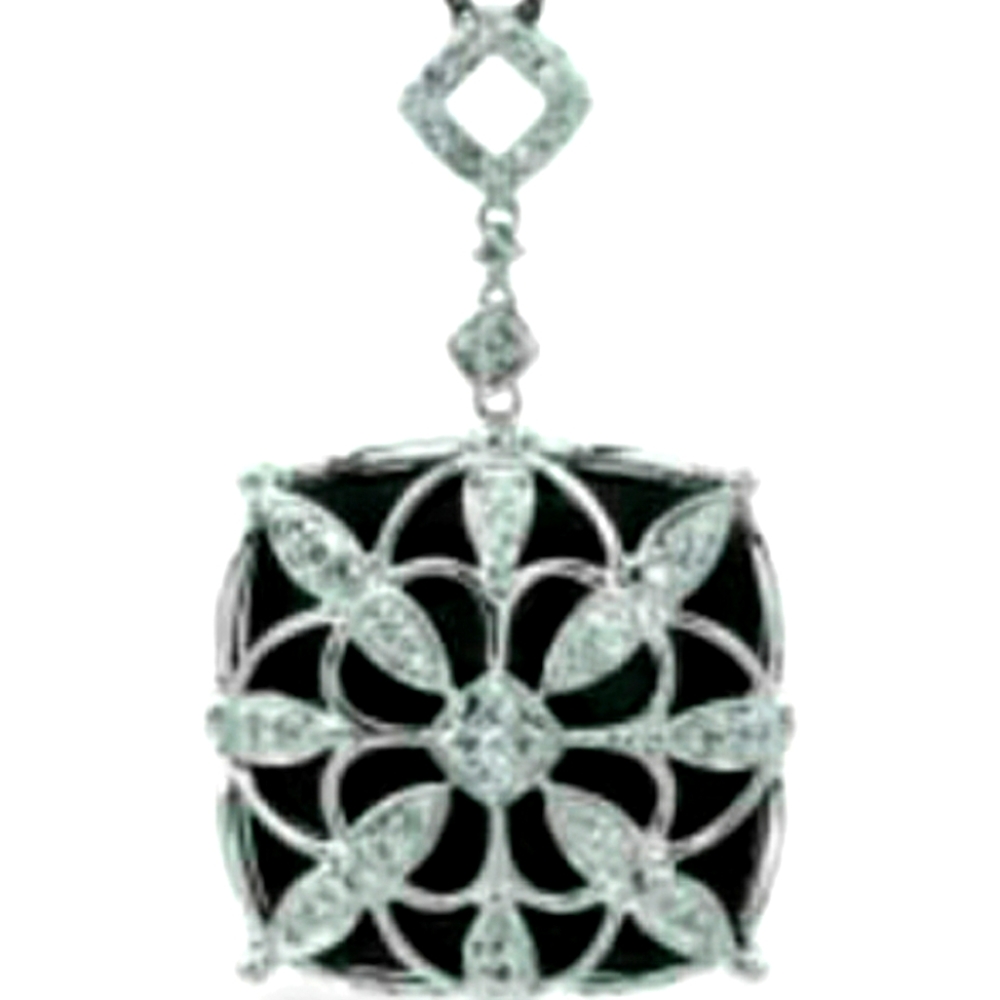 Onyx Drop 14K White Gold Over Sterling Silver 925